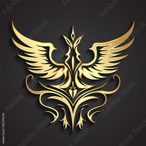 3d gold winged ornamental heraldic beautiful logo