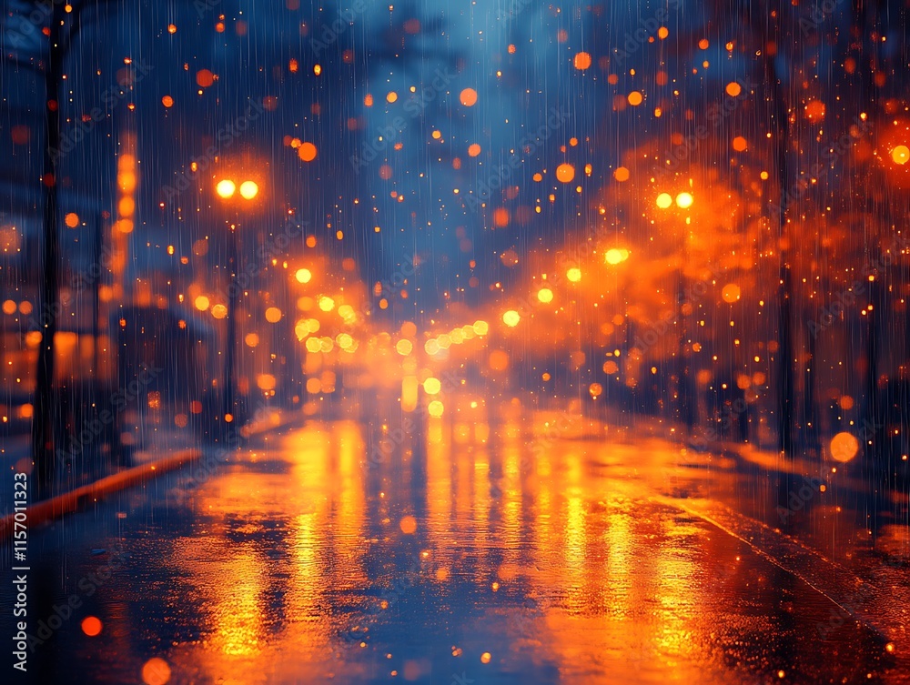 Rainy Night City Street Lights Reflection Rainy Night City Street Lights Reflection