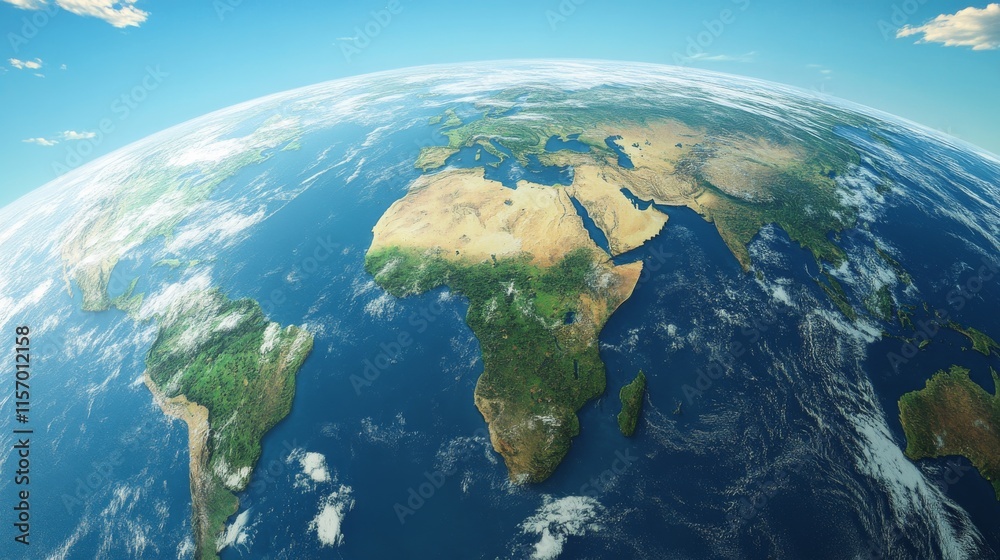 Fototapeta premium Aerial view of Earth showcasing continents and oceans.