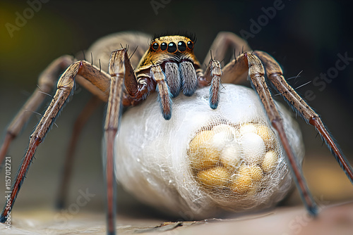 Close-Up of Spider Guarding Egg Sac photo