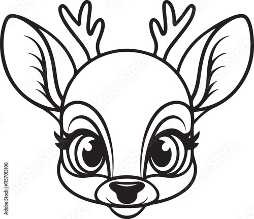 Cute Baby Deer Head Simple Black Line Art Illustration, Minimalist Wildlife Design. photo