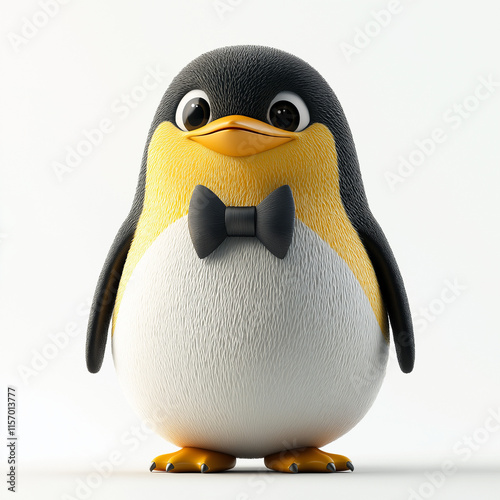 Adorable Cartoon Penguin Wearing Bow Tie, 3D Rendered Image. Generative Ai. photo