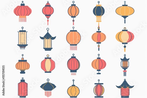 Asian lamp icon, chinese lantern isolated, traditional oriental lantern, light symbol,minimal flat flashlight
