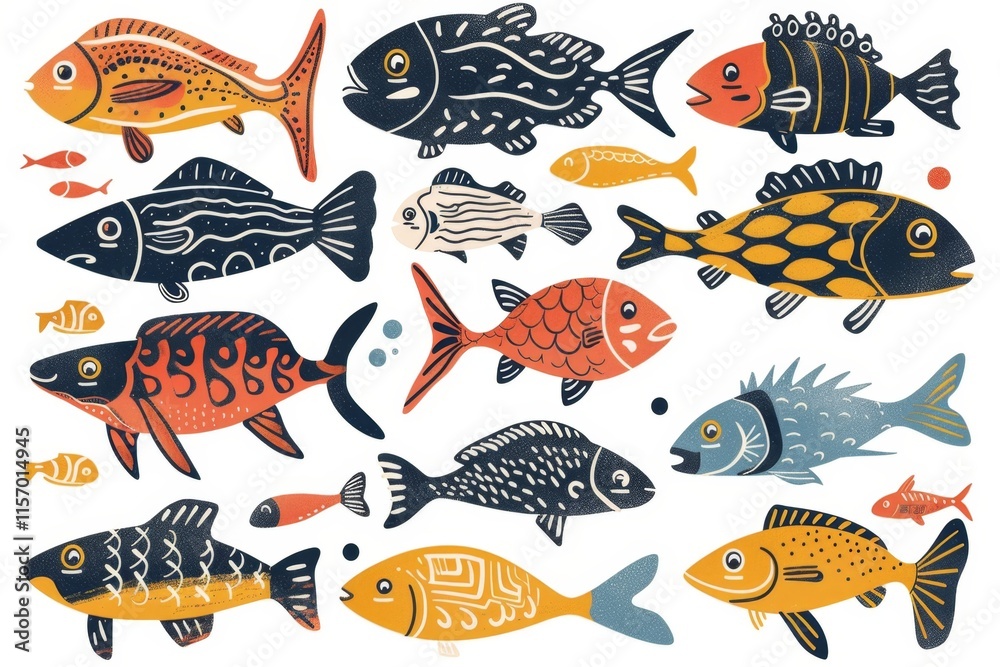 Fish flat icon, mackerel shape, minimal fishing symbol, tuna silhouette, salmon sign, color fish