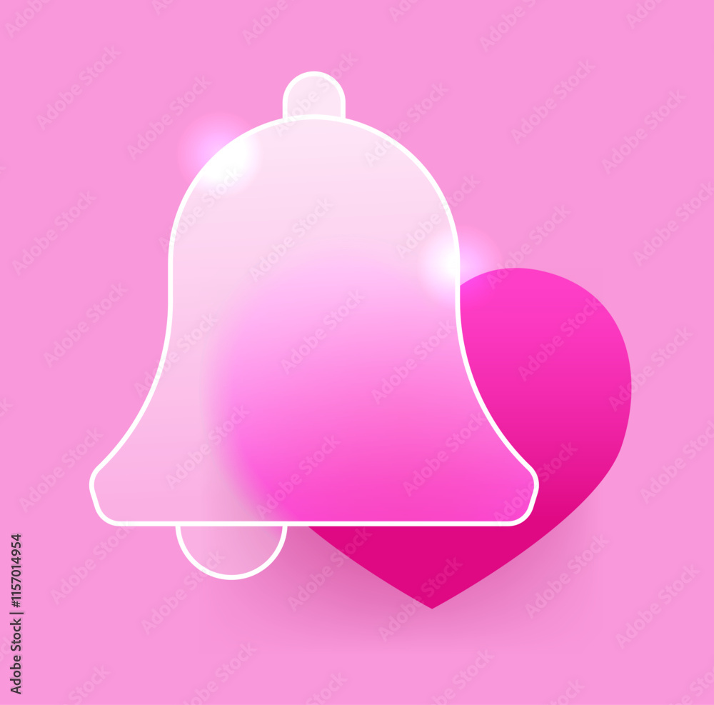 Simple bell with heart on pink background. Valentine’s Day notification vector symbol Simple bell with heart on pink background. Valentine’s Day notification vector symbol
