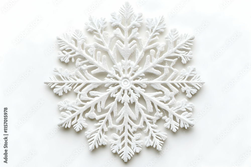 Elegant white snowflake decoration on a white background; perfect for winter holidays, Christmas, and New Year's greetings. Elegant white snowflake decoration on a white background; perfect for winter holidays, Christmas, and New Year's greetings.