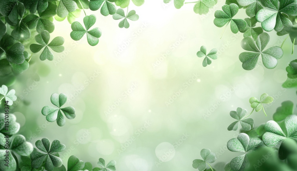 Lush Green Background with Delicate Clover Leaves Creating a Serene and Natural Frame for Freshness and Renewal in a Soft Light Environment Lush Green Background with Delicate Clover Leaves Creating a Serene and Natural Frame for Freshness and Renewal in a Soft Light Environment