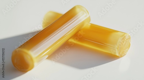 Vaseline lip balm sticks arranged sideways with varying perspectives isolated on clean white background. photo