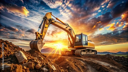Wallpaper Mural Powerful Excavator Digging at Construction Site - Rule of Thirds Composition Torontodigital.ca