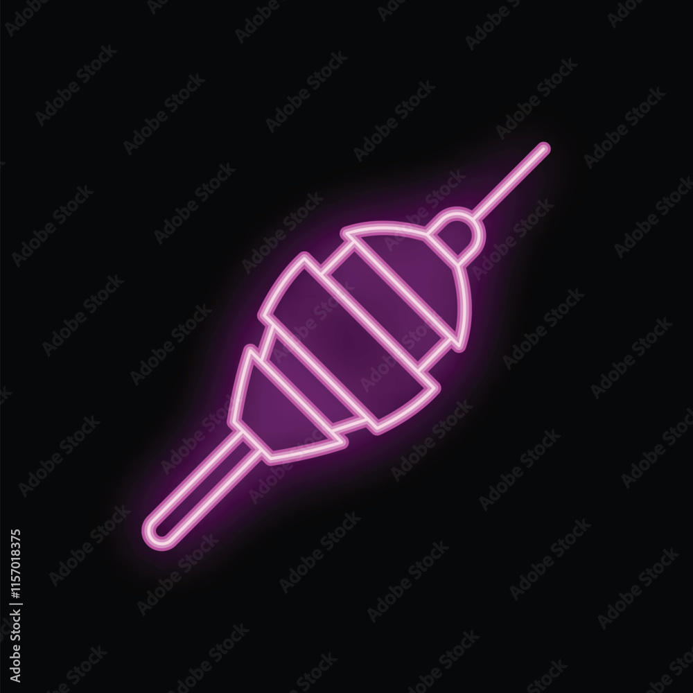 Neon fishing bobber sign glowing in vector illustration Neon fishing bobber sign glowing in vector illustration