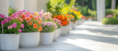 Wallpaper Mural Vibrant flower pots creating a serene atmosphere in a peaceful garden prayer area Torontodigital.ca