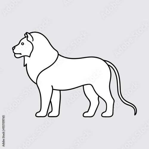 Lion Silhouette Simple Line Drawing Illustration.