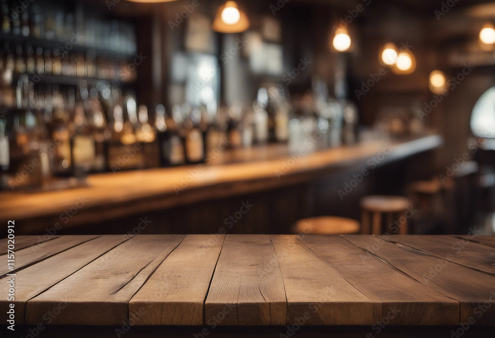 Empty wooden table rustic and blurred background of bar or pub For product display High quality phot Empty wooden table rustic and blurred background of bar or pub For product display High quality phot