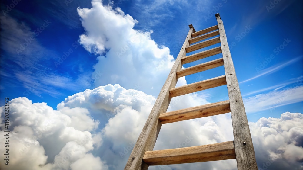 Reaching for the Clouds: A Wooden Ladder Ascending into a Dreamy Sky Reaching for the Clouds: A Wooden Ladder Ascending into a Dreamy Sky