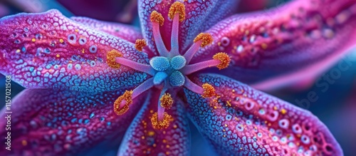 Close up of colorful pollen grains on a Hippeastrum flower highlighting intricate details and vibrant textures in nature's beauty