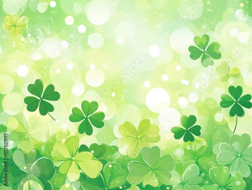 Lush Green Background with Shamrocks and Bokeh Effect Perfect for Celebrations and Seasonal Themes Focused on Nature and Luck