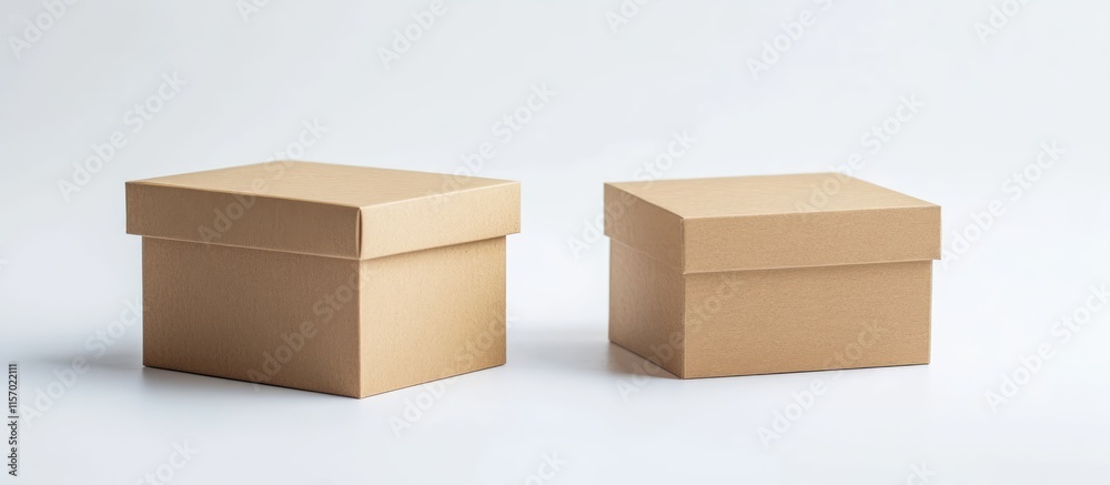 Craft paper gift boxes in varying sizes arranged on a clean white background ideal for holiday or special occasion presentations