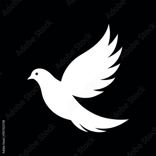 dove icon. bird sign. Animal icon. Symbolic White Dove in Flight Against a Black Background. Flat design simple style vector illustration.