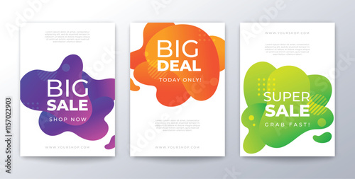 Sale flyer template set, liquid sale collection, sale poster, retail promotion, online shopping sale vector design template, abstract background.