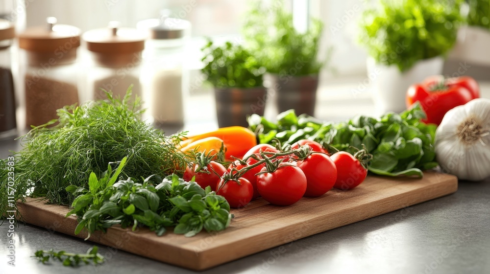 Fresh and Vibrant Vegetable Harvest on Wooden Board Fresh and Vibrant Vegetable Harvest on Wooden Board