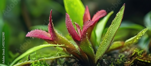 Vernicia fordii plant with vibrant leaves and dew droplets showcasing its natural beauty in a lush green environment