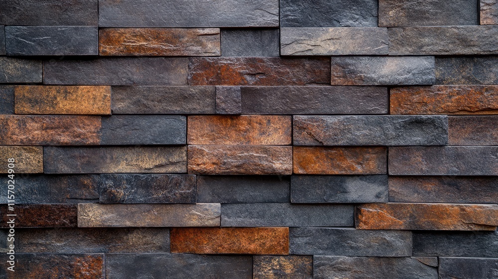 Dark textured stone wall background with a mix of earthy tones for architectural and design applications. Dark textured stone wall background with a mix of earthy tones for architectural and design applications.