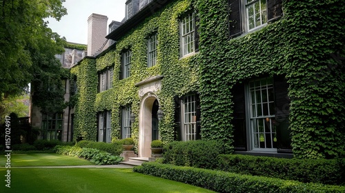 Wallpaper Mural An elegant house with classic architecture surrounded by vibrant green ivy Torontodigital.ca