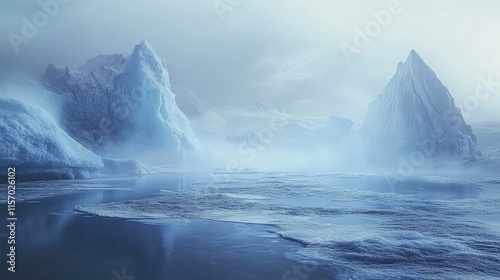 Wallpaper Mural Misty Atmosphere Over Glacial Lagoon Highlighting Stunning Blue Ice and Icebergs in Southern Region Torontodigital.ca