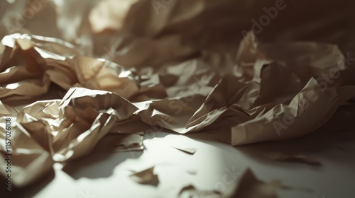 Textured brown crumpled paper surface with soft shadows creating an artistic and vintage background suitable for various design projects photo