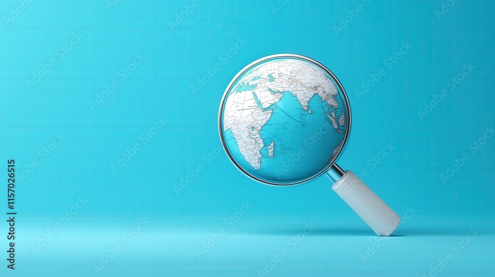 A sleek icon of a magnifying glass focusing on an abstract globe A sleek icon of a magnifying glass focusing on an abstract globe