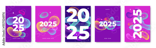 2025 Happy new year greeting cards template background, vector illustration, abstrct color fluid, modern gradient, calendar template.
