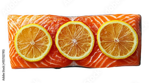 Fresh orange and lemon slices isolated on white background showing juicy ripe fruit photo