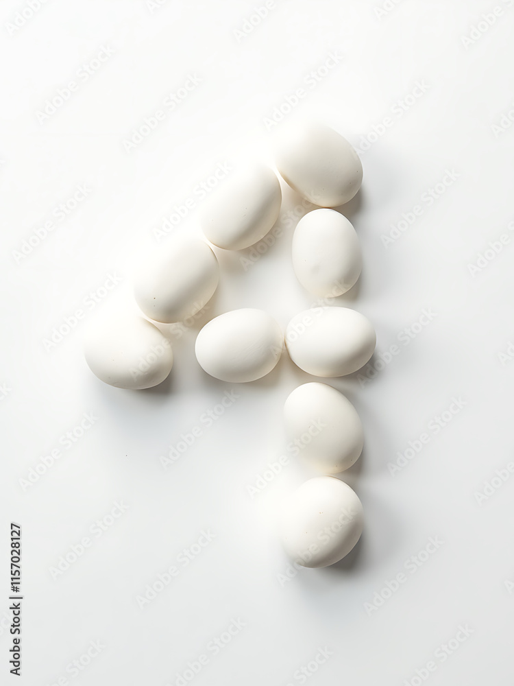 Small White Pebbles Isolated On A Plain Background Are Arranged In Numbers Four And Five. 00001 Small White Pebbles Isolated On A Plain Background Are Arranged In Numbers Four And Five. 00001