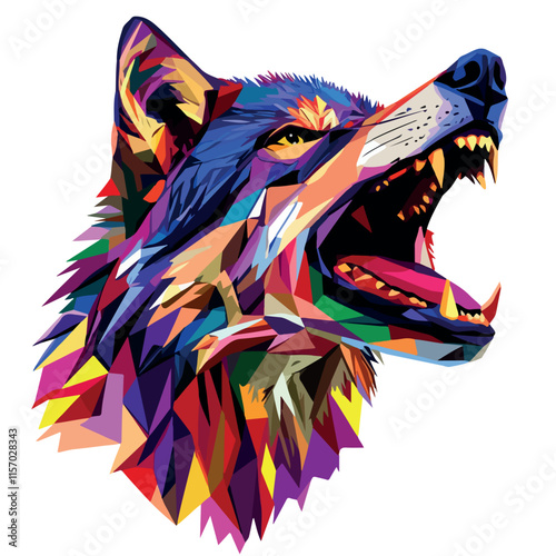 Colorful Low Poly Angry Roaring Wolf Vector illustration