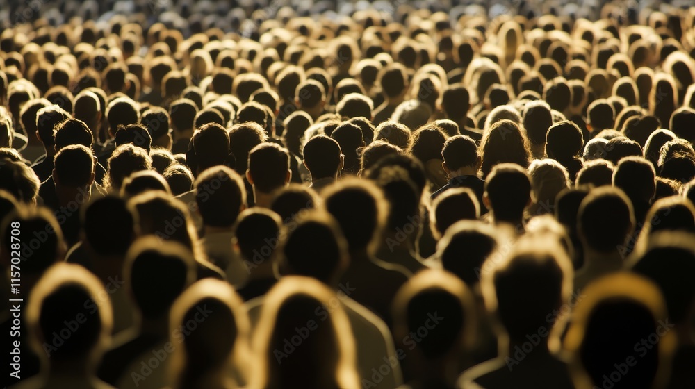 Obraz premium Crowd of people with sunlit silhouettes