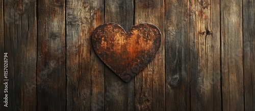 Valentine's Day greeting card design with a rustic heart on a wooden texture background symbolizing romantic love and devotion