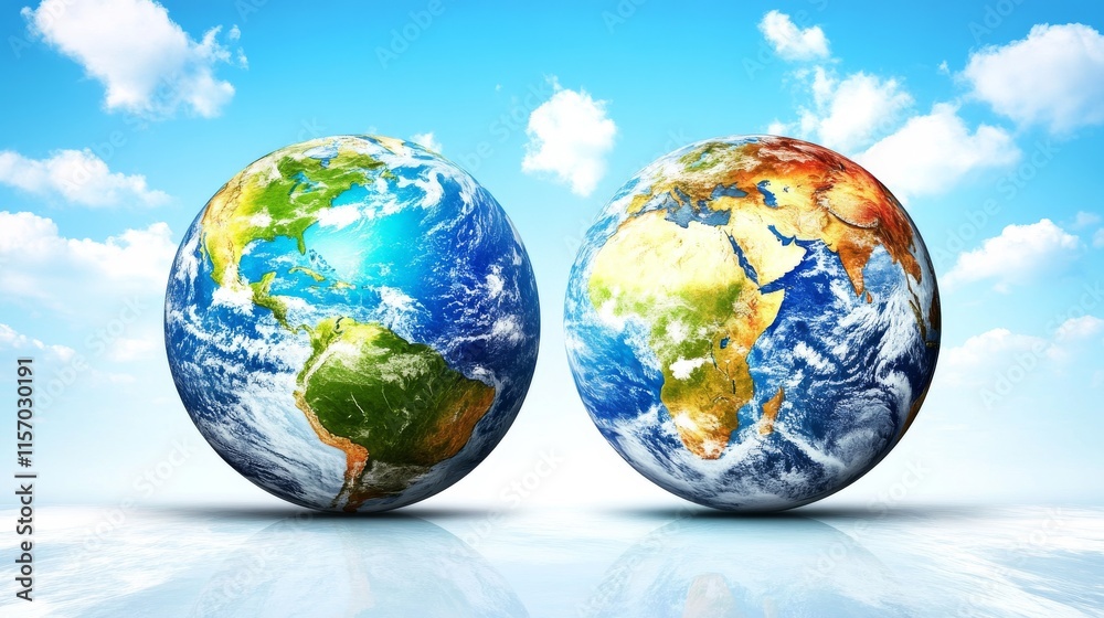Fototapeta premium Dual globe representation of Earth imagery.