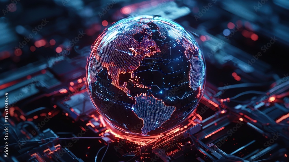 A glowing holographic globe surrounded by digital network lines A glowing holographic globe surrounded by digital network lines