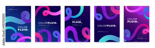 Gradient dynamic line wavy vibrant color card collection, vector background illustration, design template set collection, abstract line, poster, flyer, brochure, printable template.