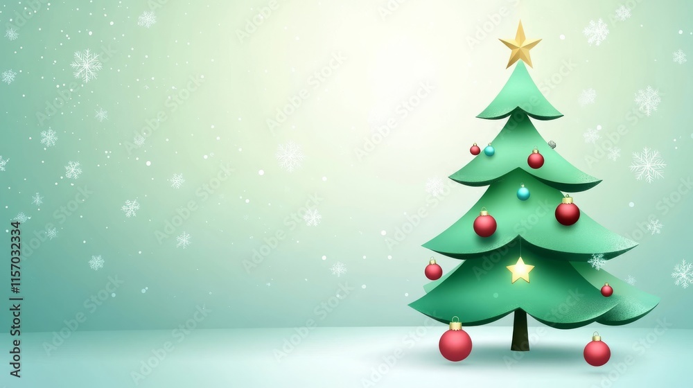 Obraz premium Festive Christmas tree with decorations and snow.