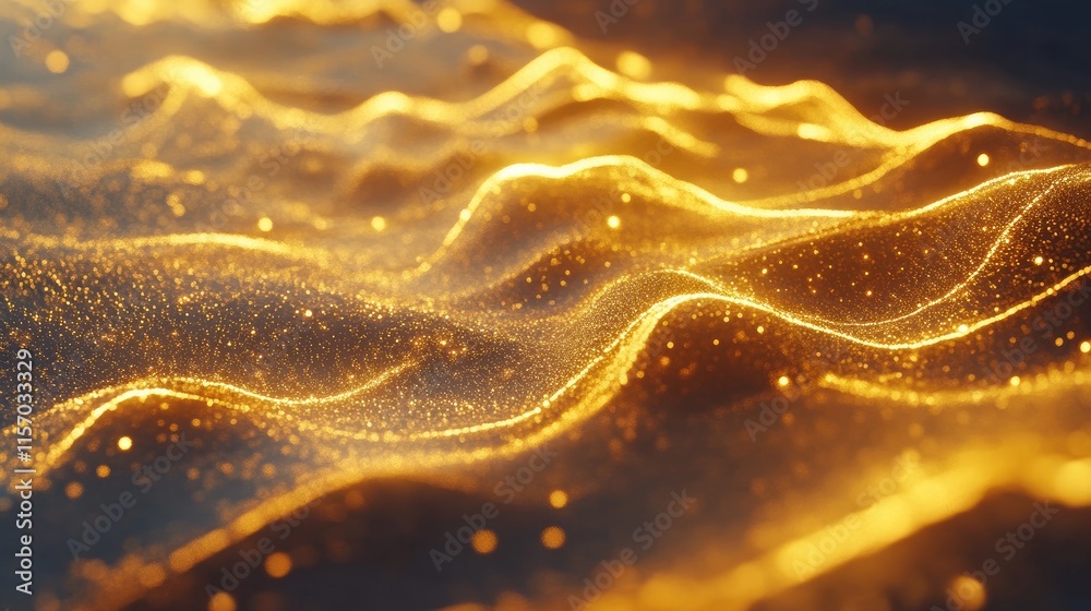 Golden Waves of Light with Sparkles on Dark Background Golden Waves of Light with Sparkles on Dark Background