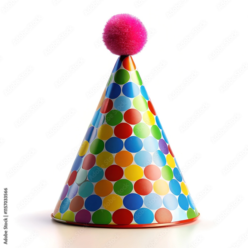Colorful polka dot birthday hat on white background Colorful polka dot birthday hat on white background