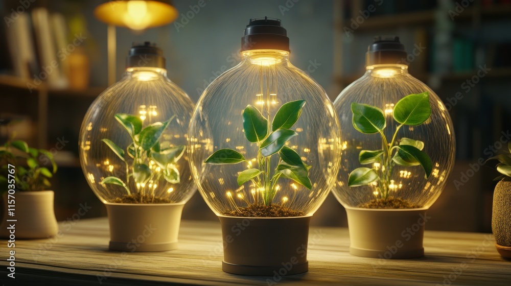 Glowing plants in decorative glass orbs. Glowing plants in decorative glass orbs.