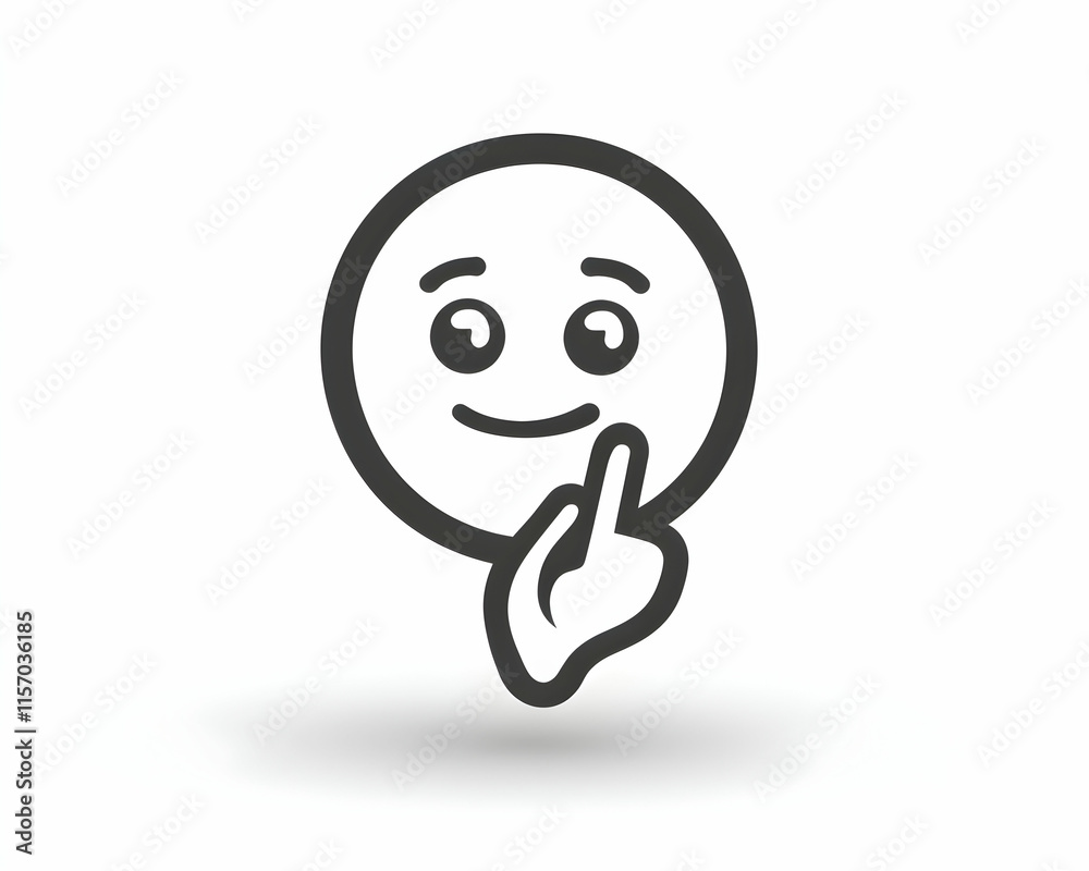 Thoughtful emoticon, cute face emoji with finger on chin, pensive expression, simple line art, vector illustration, digital art, graphic design element. Thoughtful emoticon, cute face emoji with finger on chin, pensive expression, simple line art, vector illustration, digital art, graphic design element.