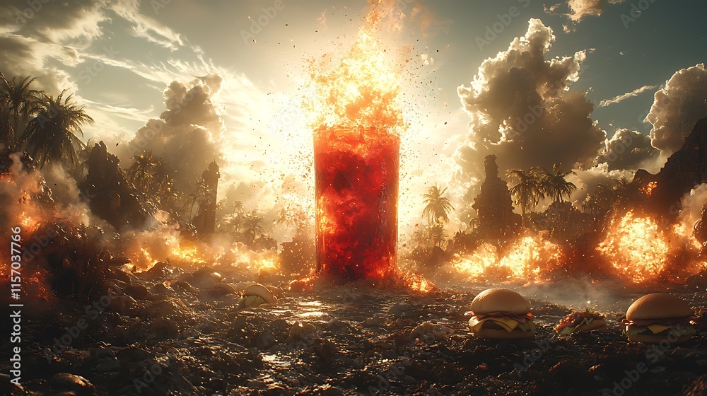 Flaming Soda Post Apocalyptic Burger Scene Flaming Soda Post Apocalyptic Burger Scene