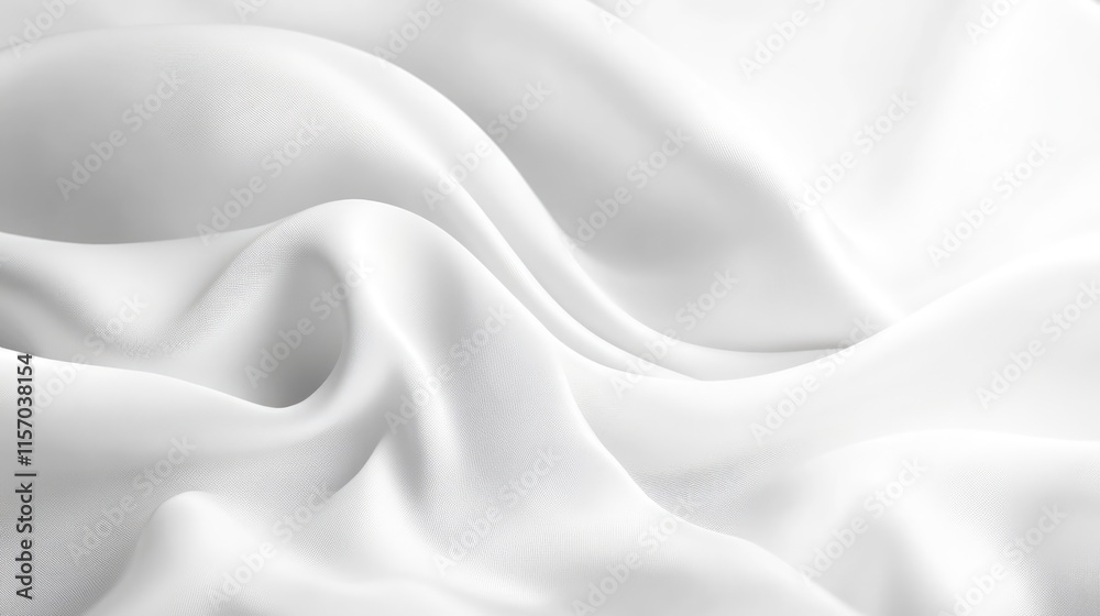 Fototapeta premium Elegant white silk fabric texture with soft folds and subtle waves on a bright background for luxurious design aesthetics.