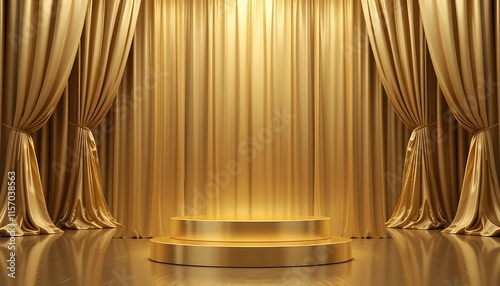 Golden Stage with Elegant Draped Curtains