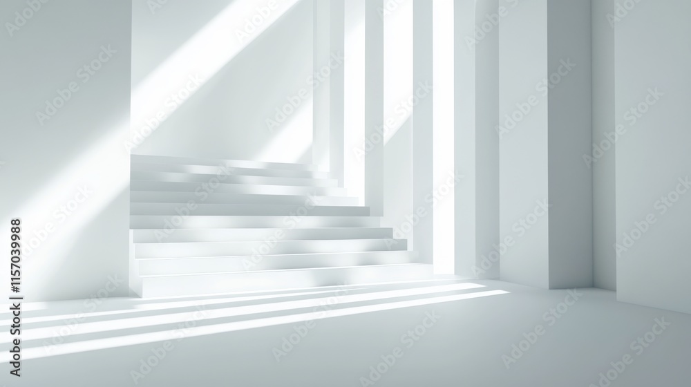 Minimalist interior with dramatic light and space.