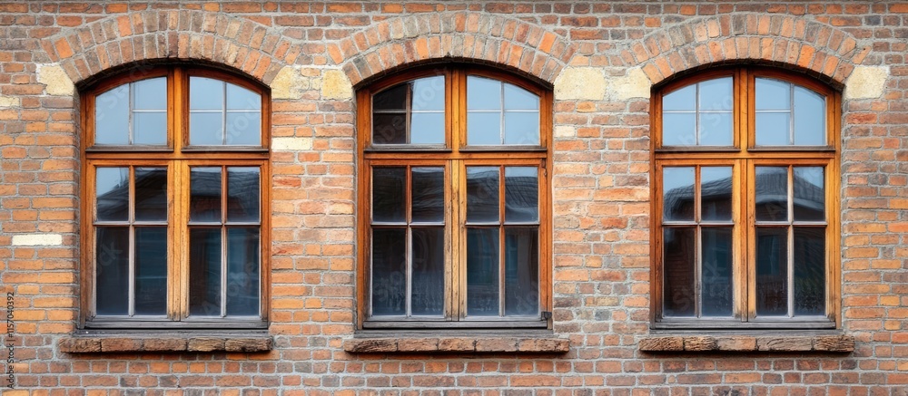 Weathered ancient windows with rustic bricks highlighting architectural history and timeless charm in a historical building facade Weathered ancient windows with rustic bricks highlighting architectural history and timeless charm in a historical building facade