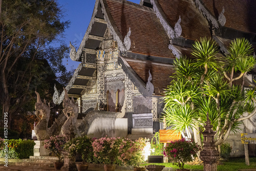 Wat Chedi Luang temple at dusk,  Chiang Mai, Thailand  photo